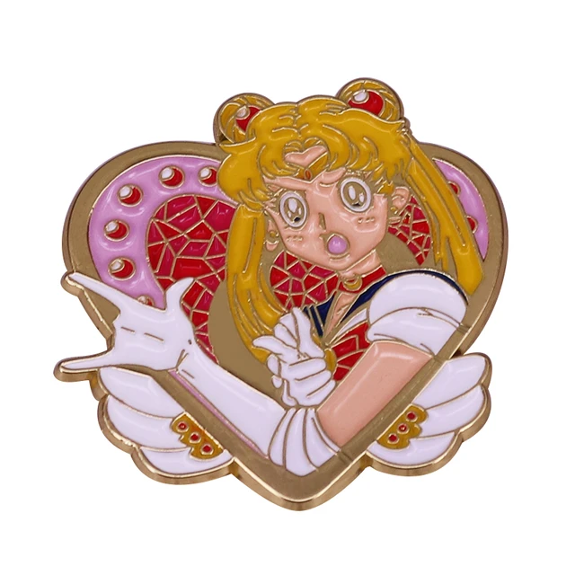 Kawaii Sailor Moon Glitter Enamel Pin Heart Eyes Brooch Badges