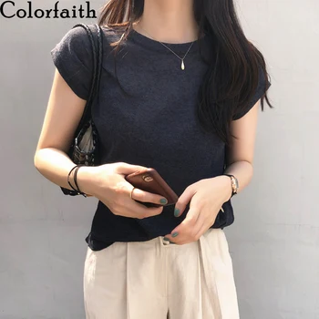 

Colorfaith New 2020 Women T-shirt Spring Summer Solid Korean Style T-Shirts Bottoming Casual Tee O-neck Loose Top Tshirts T1407