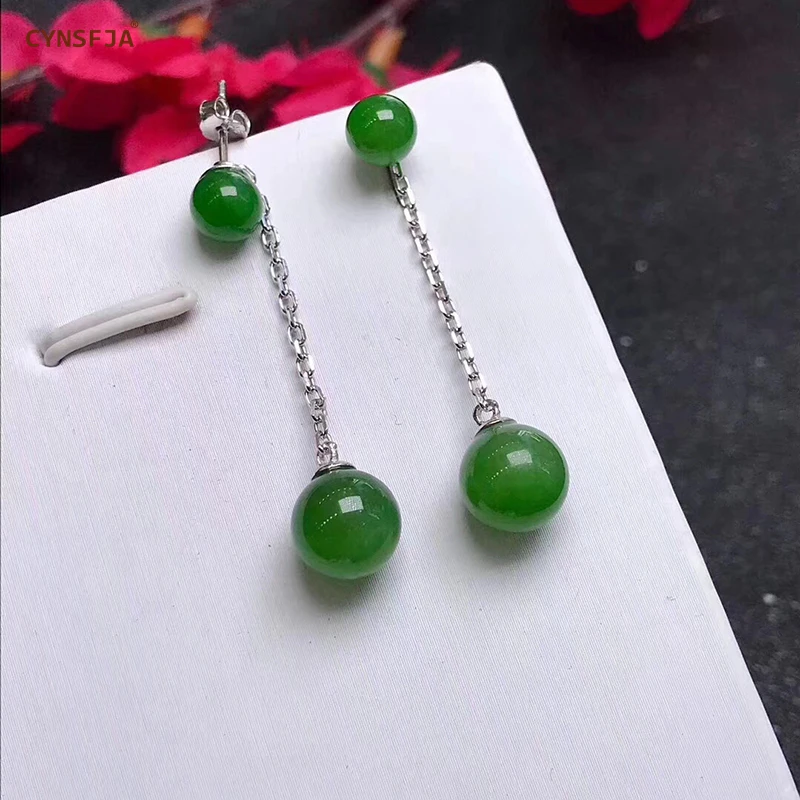 CYNSFJA Реал Certified(Hetian) нефрита Jade Jasper 925 пробы Серебряное кольцо ювелирные украшения Для женщин амулет зеленого нефрита серьги лучшие подарки