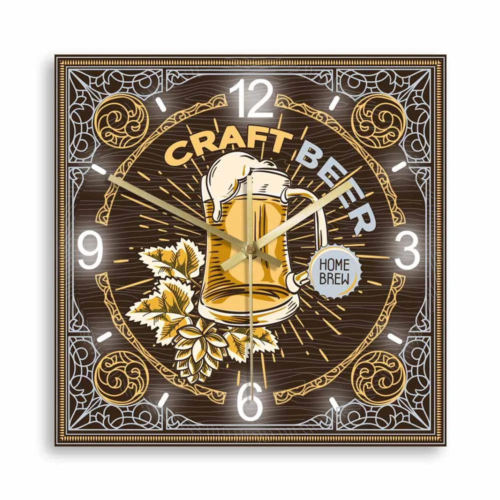 

Craft Beer Brewery Time Silent Square Clock Retro Printed Square Wall Clock Home Brew Man cave Décor Wall Watch Beer Lover Gifts