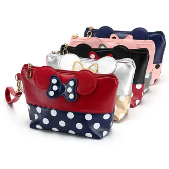 

Dropshipping Pouch for Women Fashion Cosmetic bag Kids Gift Portable Clutch Mouse Ears Makeup Bag Bow Dots Cartoon Handbag