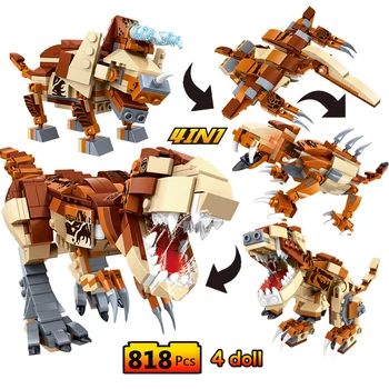 

811pcs Building Blocks Jurassic World 4IN1 Compatible Jurassic Dinosaurs Bricks Toys for Children Christmas Gift