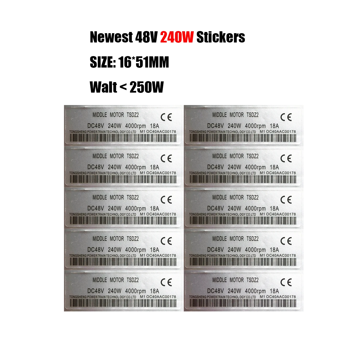 Electric Bike Parts 48V 240W Stickers Tongsheng mid motor 10/20 PCS/LOT eBike Conversion Kit Sticker for Tongsheng TDZ2