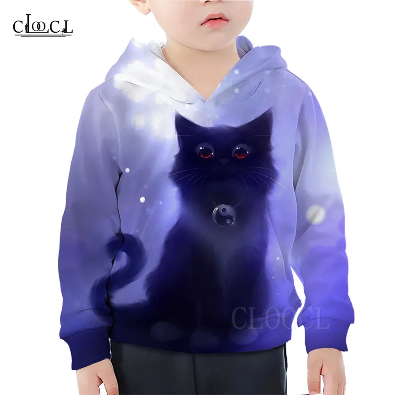 Модный милый кот кофта с капюшоном с котенком Детский свитер с рисунком из мультфильма аниме кошки «Hello Kitty», одежда для девочек и мальчиков, кофта с капюшоном Повседневная детская одежда в уличном стиле