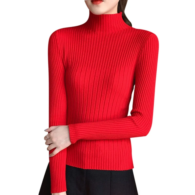 Осенний и зимний корейский свитер женский Водолазка с длинным рукавом сплошной цвет тонкий пуловер Повседневная трикотажная обтягивающая рубашка свитера - Цвет: 2