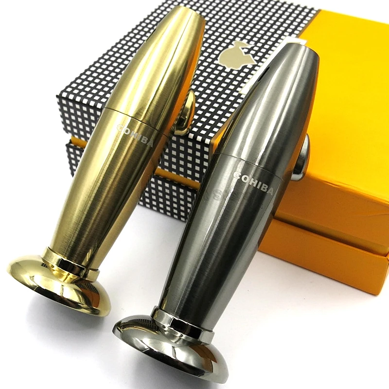 COHIBA Отличный Металлический пирамиды узор 1 фонарь струйный огонь сигарета зажигалка многоразового использования мужской табачный курительный инструмент