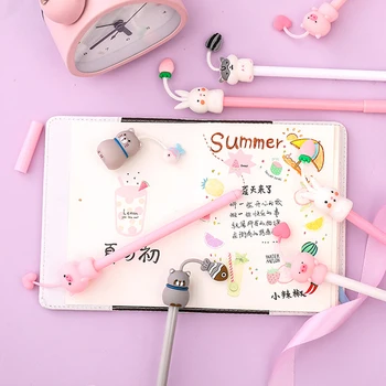 

4pcs/lot Cute Cartoon Bear Pig Silicone Pen Stationery Kawaii School Supplies School Stationery Office Suppliers Pen Kids Gifts