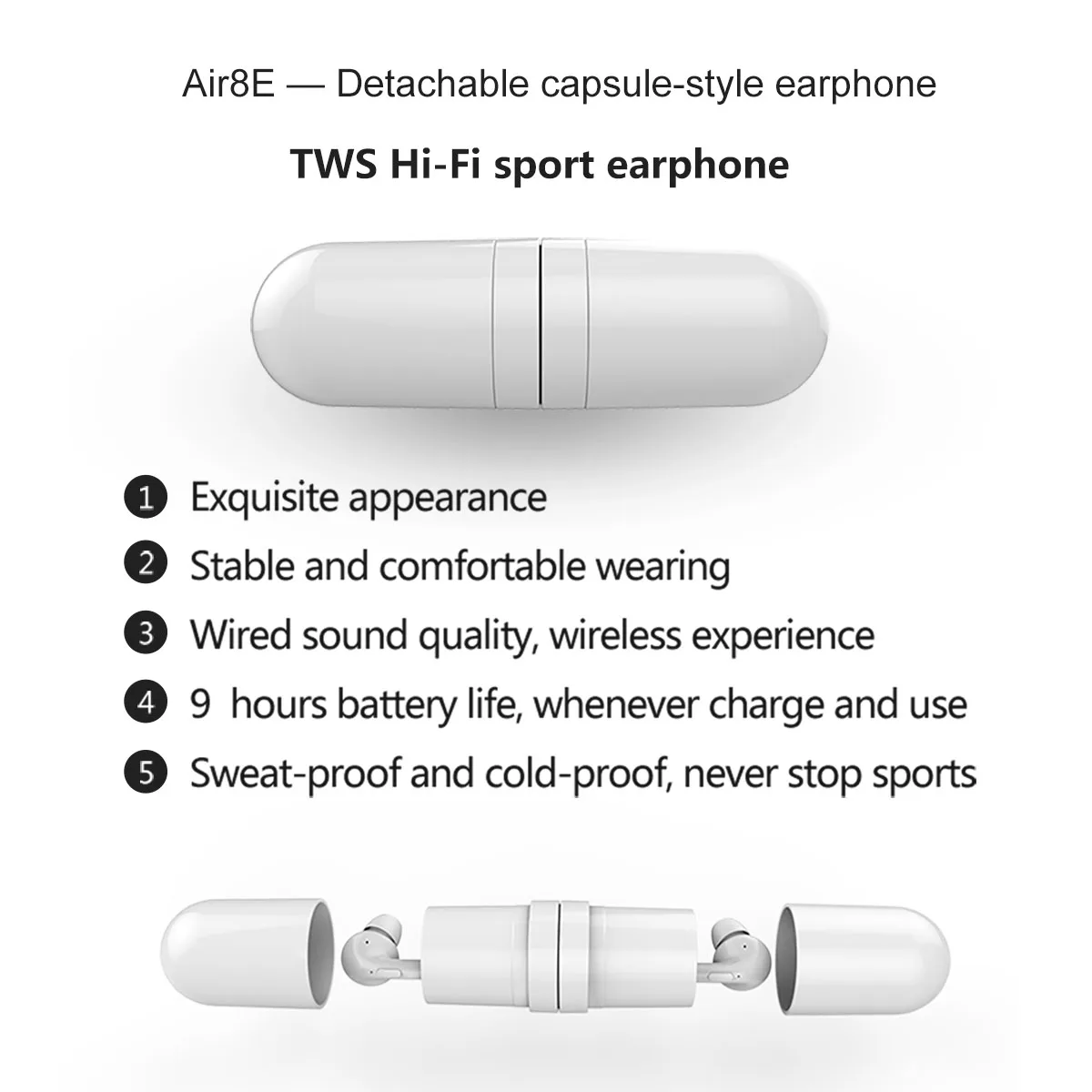 Bluetooth 5,0 HD TWS, беспроводные наушники для разделения капсул, стерео Портативная Двусторонняя гарнитура для звонков с зарядным устройством, внешний аккумулятор