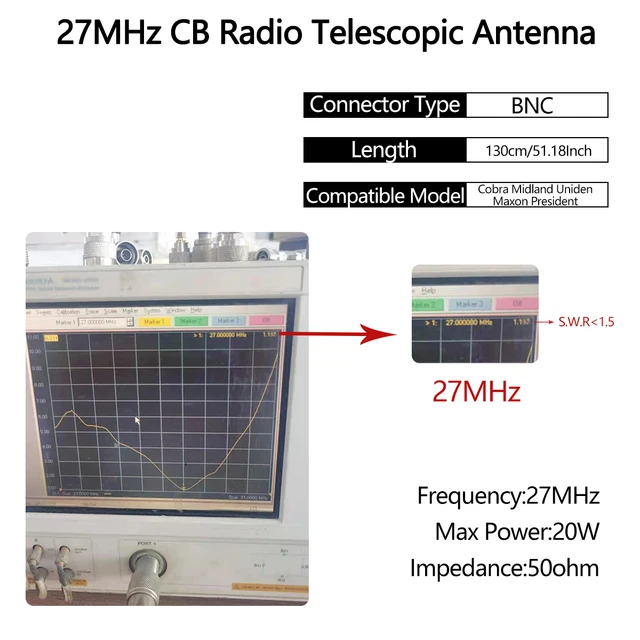Antenna CB Portatile 27MHz - Connettore BNC - Per Radio Cobra, Midland, Uniden - Foto 6