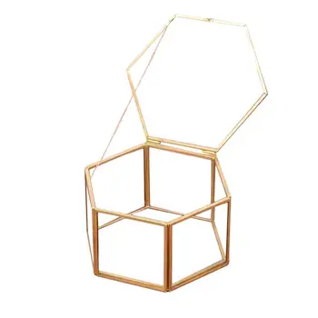 

Hexagon Geometric Ring Box Unique Wedding Favor Party Decorations Glass Gift Holder Jewelry Storage Box