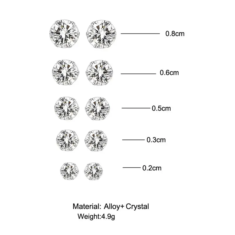 5 пар, Серебряный Круглый Комплект сережек для женщин, CZ AAA циркон, пирсинг для ушей, комплект серег, ювелирные изделия из хирургической стали, 2 мм-8 мм, подарок