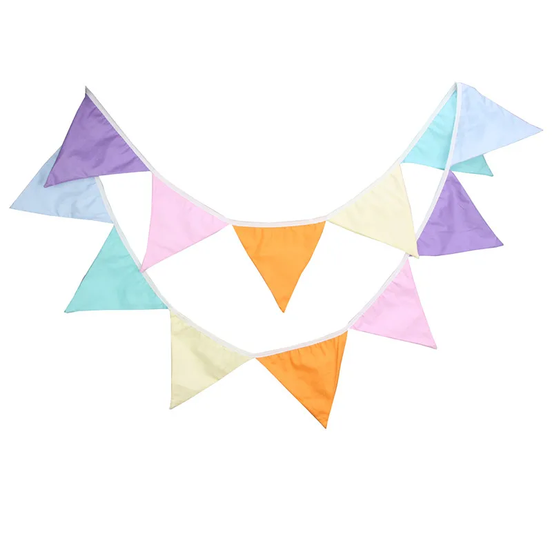 

12 Flags 3.2m Multi Light Colors Cotton Fabric Bunting Pennant Flag Banner Garland Wedding/Birthday Party Room Decor Supplies