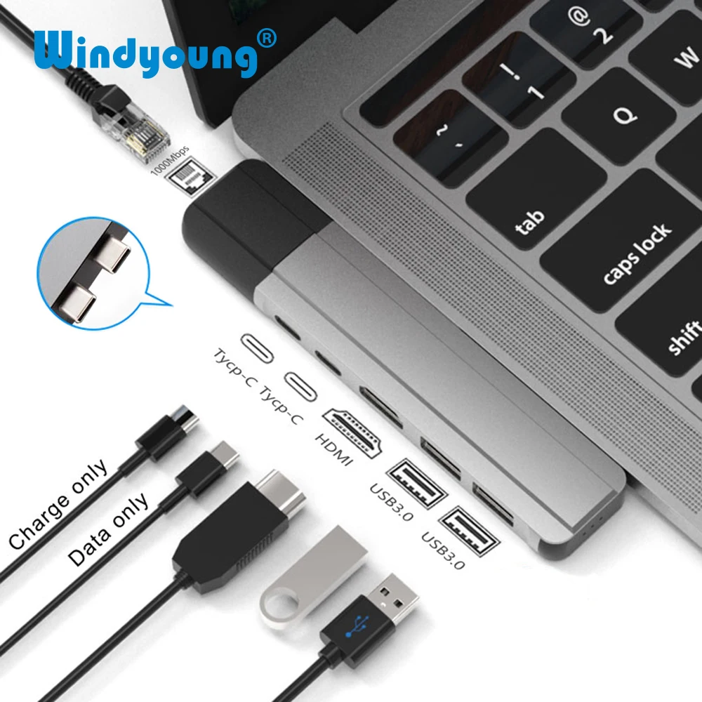 USB C концентратор к HDMI Rj45 1000 м Thunderbolt 3 адаптер type-C док-станция для MacBook Pro/Air с PD порт зарядки данных USB сплиттер