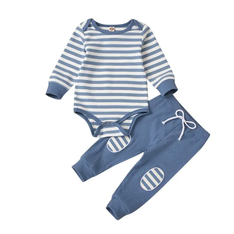 

Newborn Baby Children Kids Clothing Autumn Girls Boy Tops Rompers+Pants 2PCS Outfit Suit Striped Crochet Pants Cute Clothes Suit