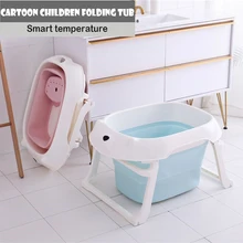 Детская ванна с температурным зондированием, Складная Ванна для новорожденных 0-5 лет, детская ванна с мультяшным медведем, складной кран для ванной, портативный