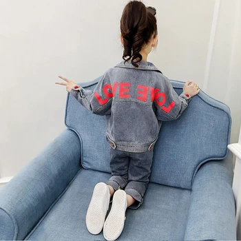 

2020 New Boys Cowboy Suits Fashion Streetwear Letter Leisure Girl Jeans Set Autumn Two Pieces of Children's Denim Clothes Set