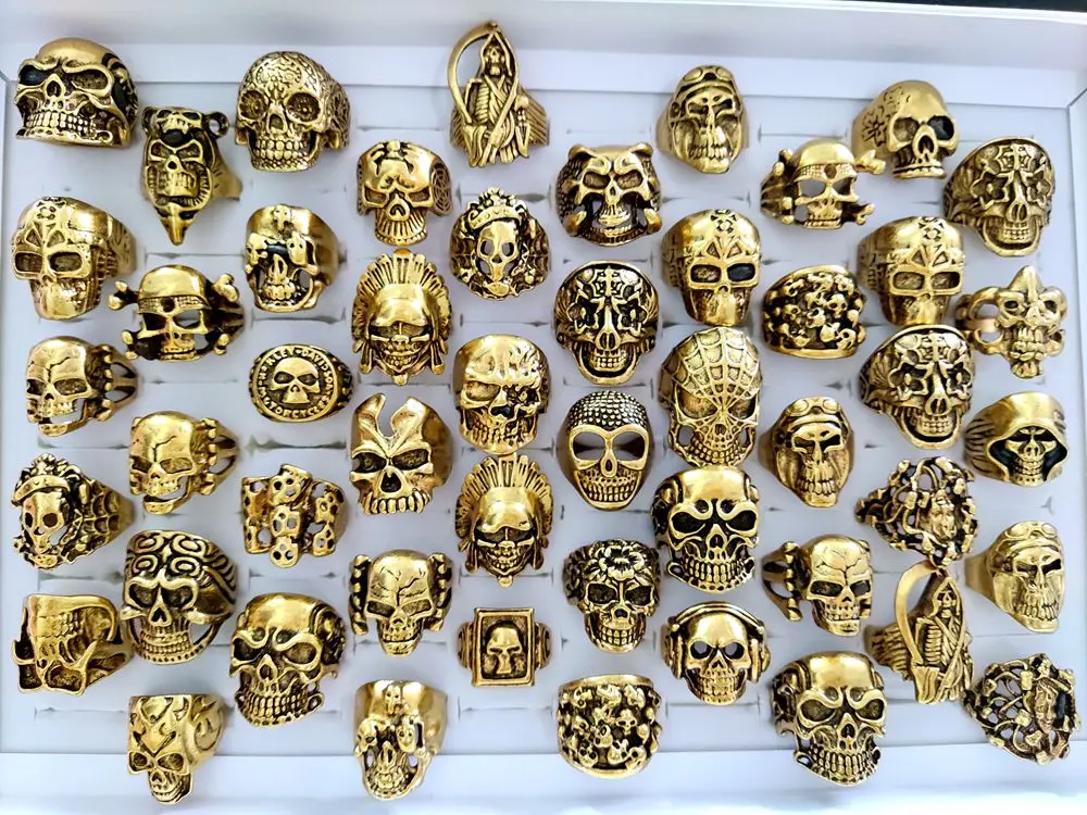 20pcs/lot Retro Big Head Exaggerated Gothic Skull Men Ring Punk Rocker Male Fashon Skeleton Rings Wholesale Lots 3