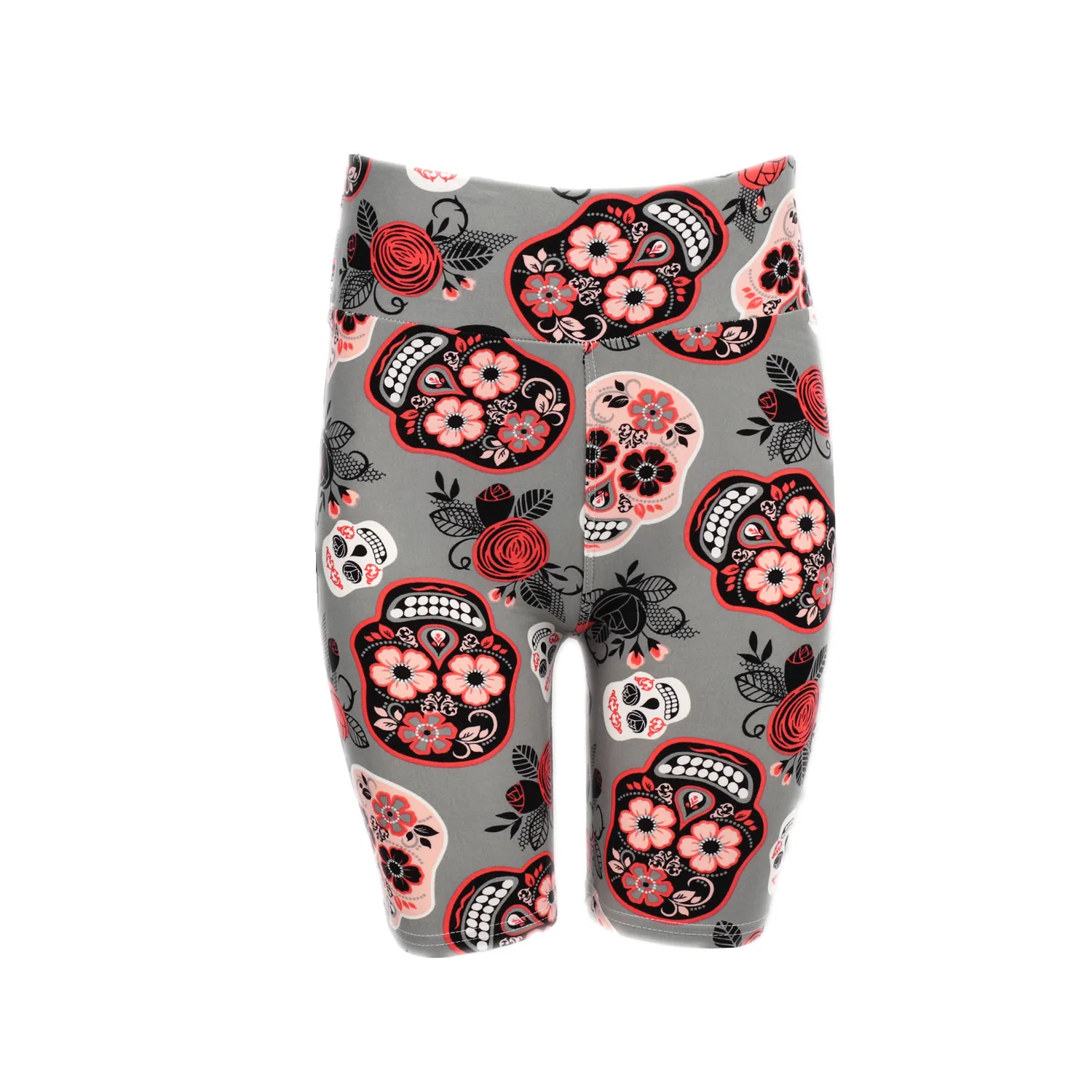 

Women's casual sexy summer tights gym ladies polyester butter soft daily wear high waist Flower skull shorts