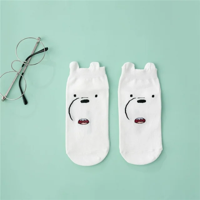 Woman socks white  cartoon Women's cotton cute Japanese style Anime Invisible ankle short panda with pattern fashion Funny socks 7