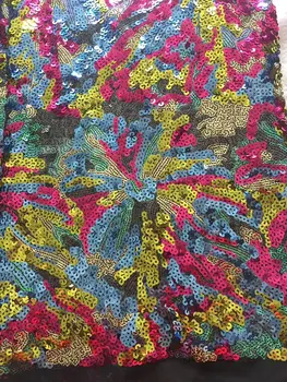 

Nigerian 3D Flower Lace Fabrics With Sequins High Quality African Tulle Lace Fabric French Embroidered Lace For Party Dress