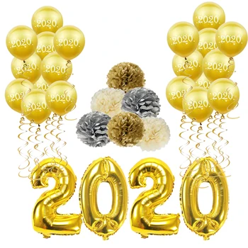 

ZLJQ 2020 Happy New Year Kit Birthday Party Decorations Balloons Paper Flower Wedding Supplies Christmas Home Decor Helium Balon
