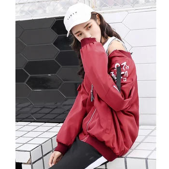 

Women Autumn Spring Loose Batwing Sleeve O-Neck Letter Prints Jackets Zipper Fashion Chains Outerwear Female Harajuku CoatsZX709