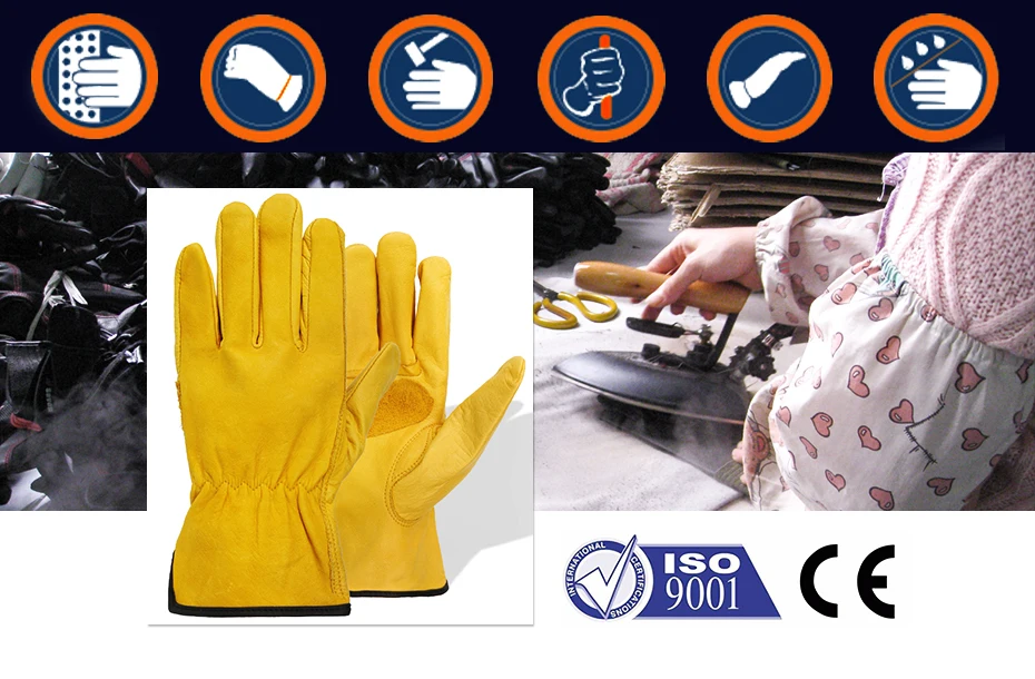 QIANGLEAF Брендовые мужские рабочие перчатки для вождения из воловьей кожи защитные перчатки Желтые теплые противоскользящие износостойкие перчатки H93
