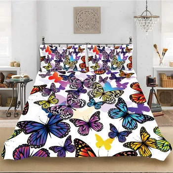 

Bedding set Bedclothes Include Duvet Cover Pillowcase Print Home Textile Bed Linens Butterfly Colorful Comforter King-Full Size