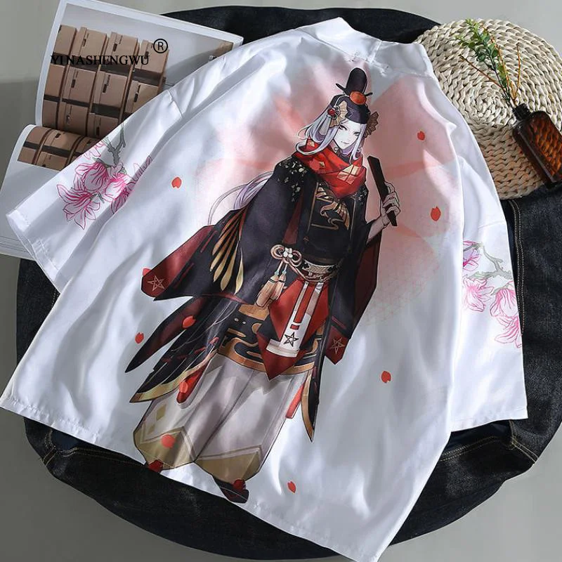 Японское кимоно для мужчин Yukata женский топ с принтом журавля кимоно кардиган Мужская рубашка Пляжная Тонкая Повседневная Блузка кимоно косплей одежда с принтом - Цвет: as picture