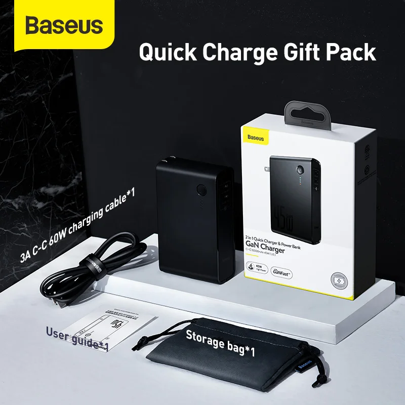 Baseus GaN 45 Вт Зарядное устройство US Plug 10000 мАч для Xiaomi PD Быстрая зарядка зарядное iPhone