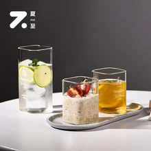 Милая квадратная стеклянная чашка в скандинавском стиле, простая креативная прозрачная чашка для воды, индивидуальная домашняя посуда для сока MM60BLB