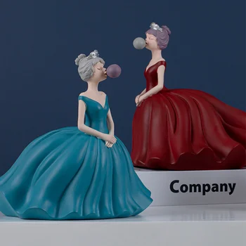 

Resin Blowing Bubble Gum Girl Decoration Living Room Bedroom Character Sculpture Handicraft Display Home Decoration Wedding Gift