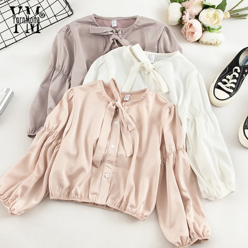 

YornMona Women Blouses and Tops Casual Shirt 2019 New Fashion Chic Long Sleeve Crop Top Lady Feminine Women White Blusas Clothes