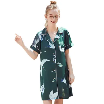 

nightgowns sleeper wear dress daily Women Summer Short Style Printed Silk Home Nightgown Sleepshirts female clothes freeship new