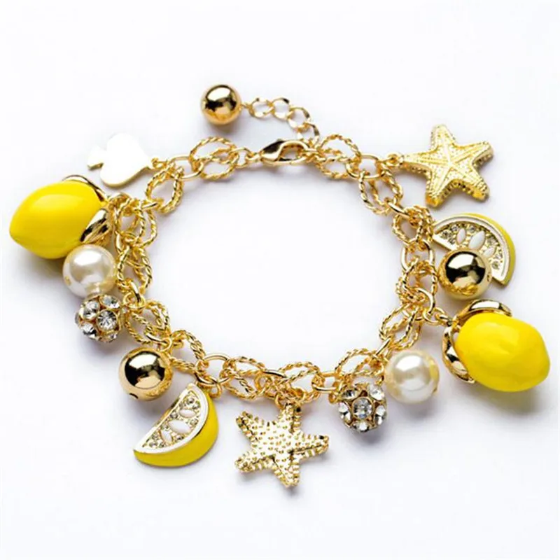 Ярко-желтый лимонный оранжевый Амулеты Браслет DIY модные аксессуары ювелирные изделия счастливая цепь браслет