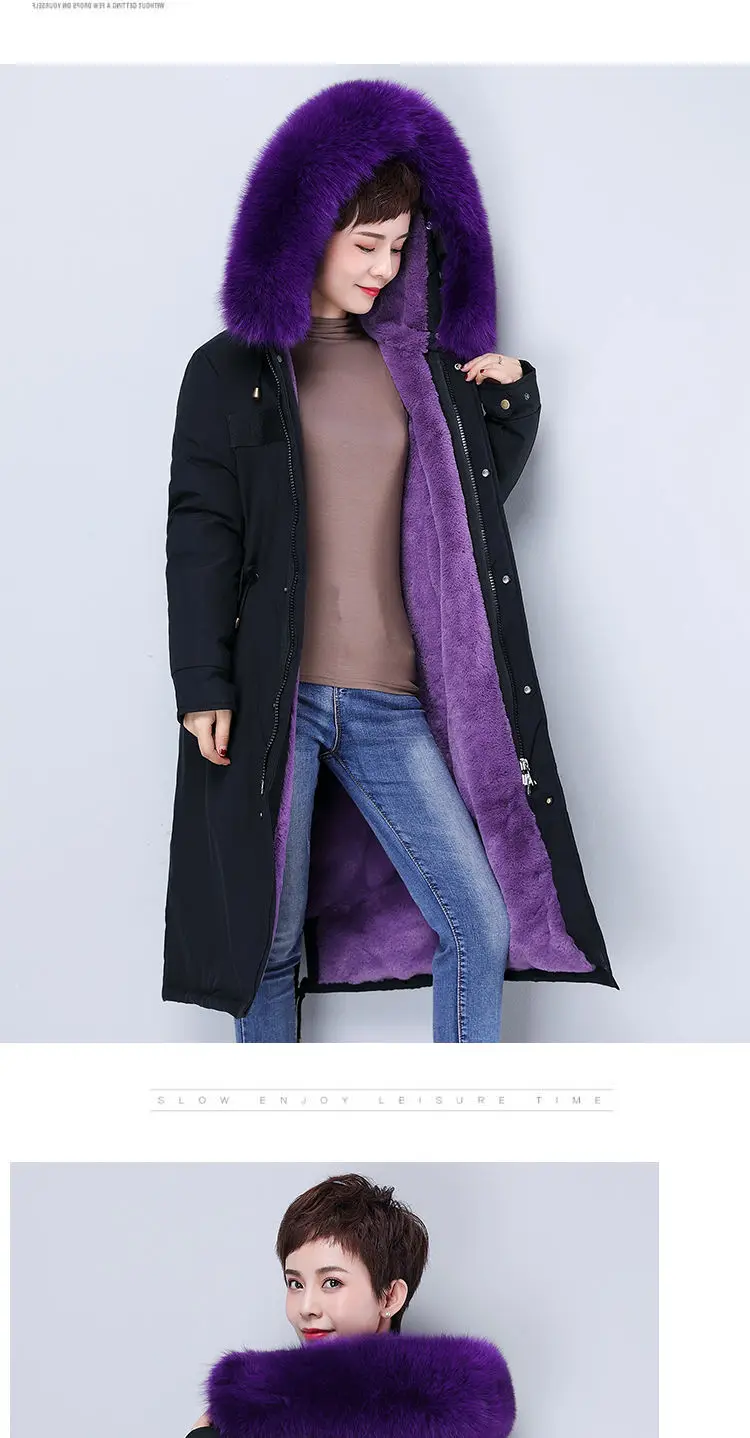 Parka Coat Long Winter Jacket Women Warm Big Fur Plus Size Female Lady Overcoat Outwear Clothes Black Windproof Tops Hat