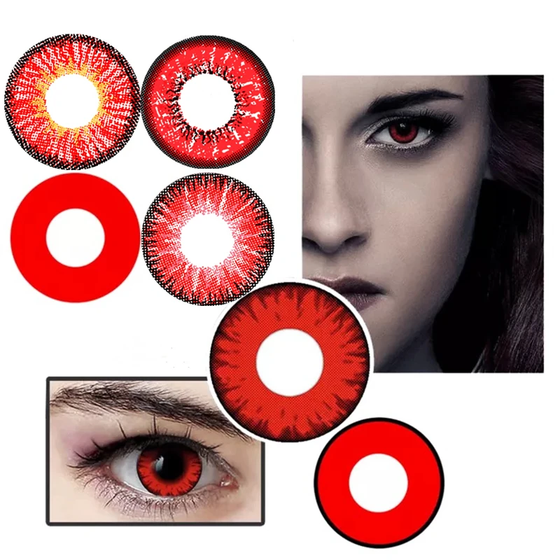 Magistrado Color rojo lente de contacto de contactos de Color loco lente para los ojos con Estuche para gafas 2 unids/par