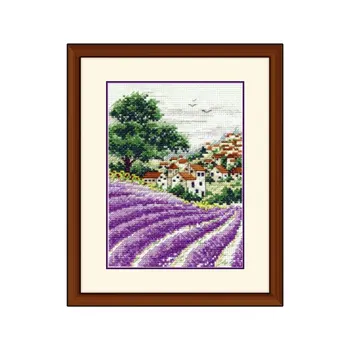 

New Landscape Embroidery Kit B287 Home Sewing Purple Lavender Grange 14CT White Cloth Cross Stitch