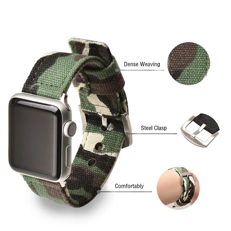 Ремешок нейлоновый спортивный для Apple Watch 4 Band 44 мм 40 Холщовый Камуфляжный браслет