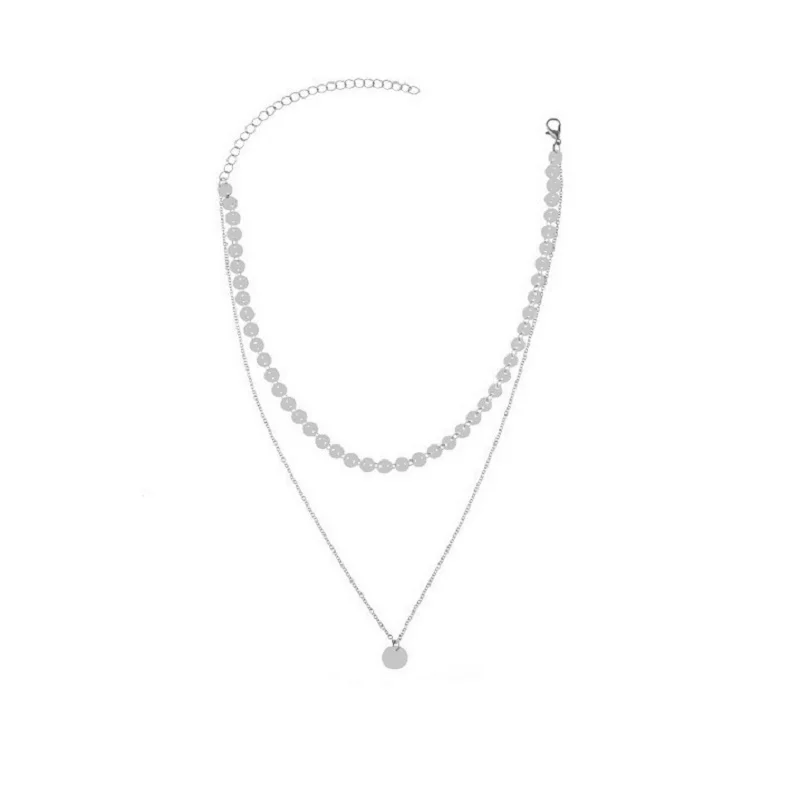 European and American simple sequin double necklace joker round piece multi- layer necklace chain collar bone
