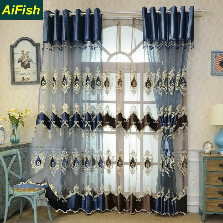 

European Luxury Tulles Organza Embroidered Floral Sheers Curtains For Livingroom Bedroom Panels Voile Drapes 2 Colors TM0213