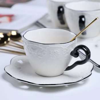 

Fun Fervent European Style White Simple Ceramic Cup and Saucer Set Modern Design Travel Coffee Cup Juego De Tazas De Cafe