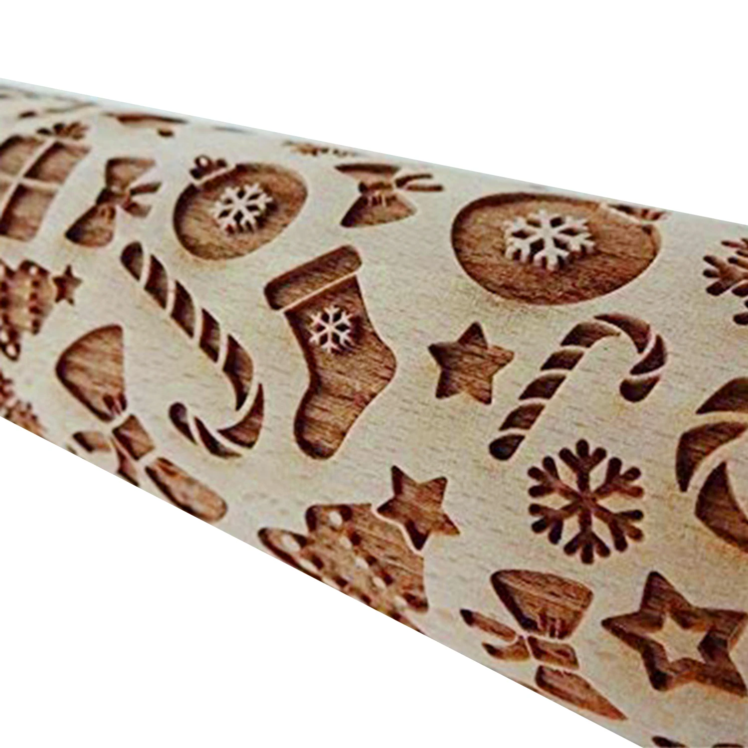Behogar Christmas Engraved Embossing Rolling Pin for Pasta Cookie Biscuit Dough Pastry Baking Bakery Pizza Fondant Chapatti Pie