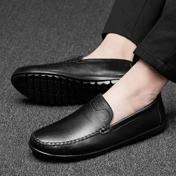 

Genuine Leather Men Shoes Casual Luxury Brand Men Loafers fashion Breathable Driving Shoes Slip On Moccasins big size 47