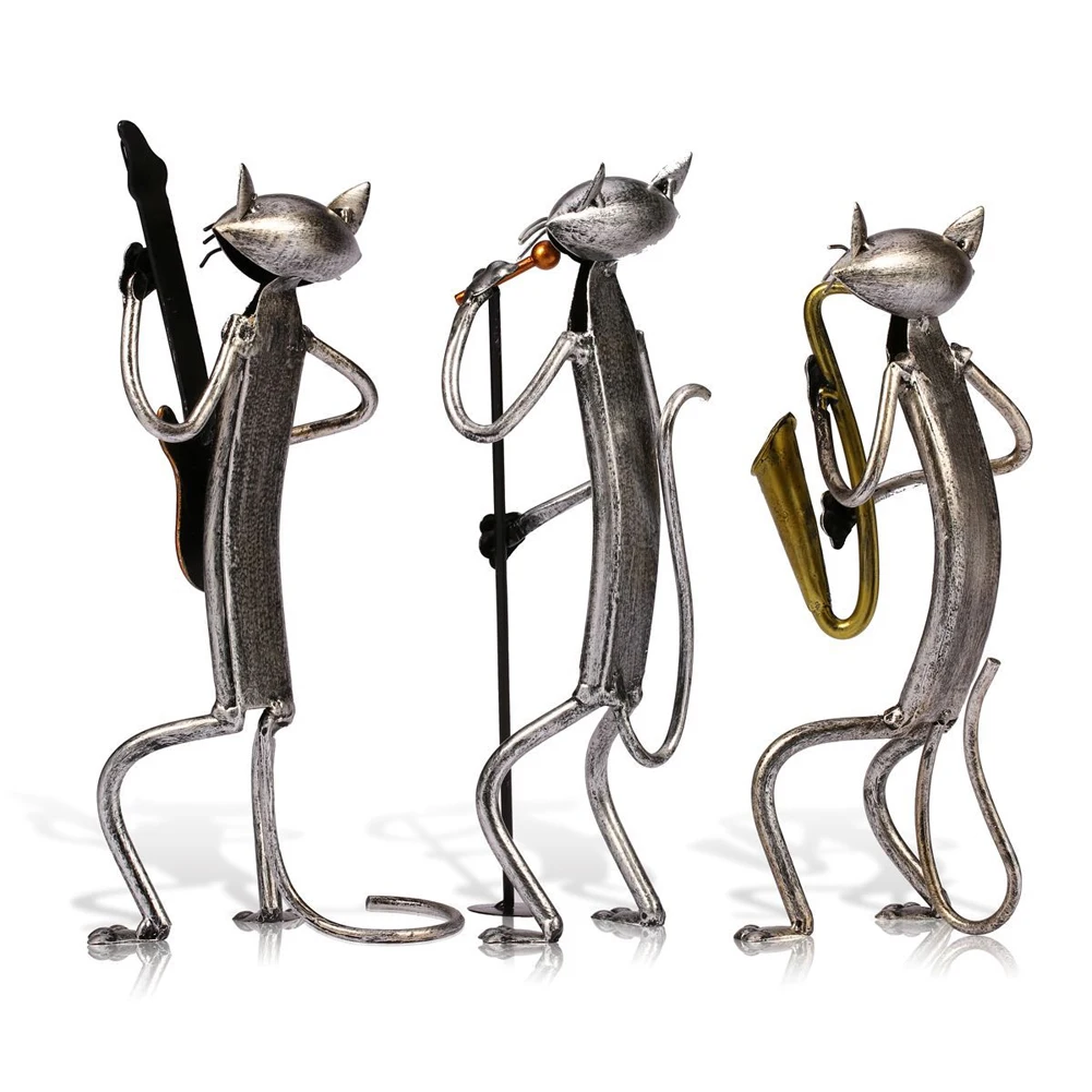 Gift Cat Sculpture Desk Decorative Crafts Figurine Living Room Modern Simple Small Handmade Home Ornament Office Iron Art