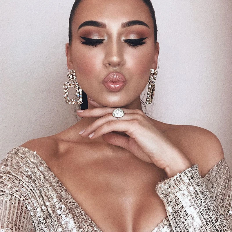 

Dvacaman ZA New Designs Crystal Square Drop Earrings for Women 2019 Fashion Rhinestone Statement Earrings Dangle Wedding Jewelry