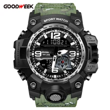 GOODWEEK водонепроницаемые военные часы мужские спортивные часы с компасом открытый двойной дисплей Led кварцевые наручные часы