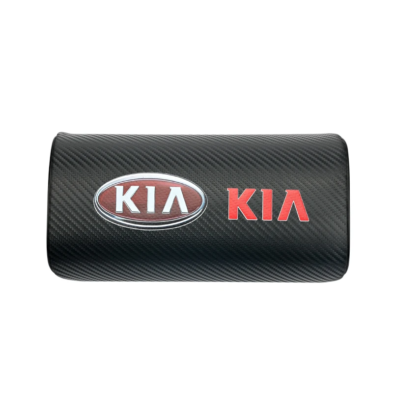

1pcs Car Carbon fiber logo headrest PU leather car neck pillow For KIA K2 K3 K5 Sorento Sportage R Rio Soul cap Car styling