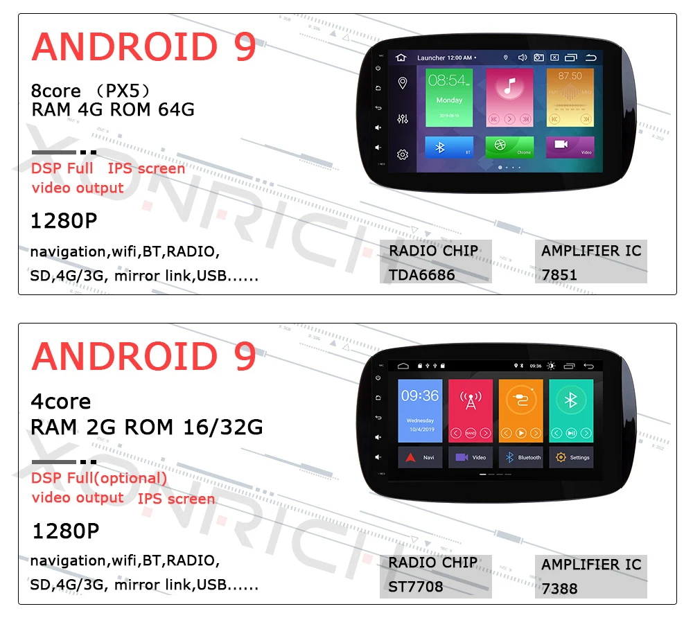 Ips DSP 4G ram 64GB 1 din Android 9,0 автомобильный Радио мультимедийный плеер для Mercedes Smart Fortwo gps Навигация стерео