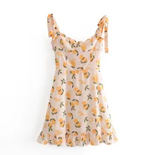 Vestido Vintage con estampado de limones para mujer 2020, Vestidos sexis para fiestas de verano elegantes